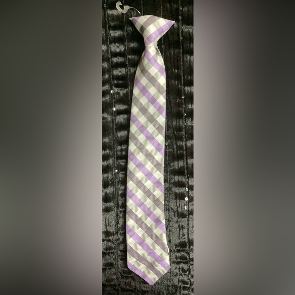 Sears Purple and Gray Kids Checkered Clip On Tie